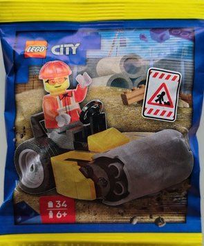 Lego Worker with Steamroller Paper Bag City  L0002225 фото